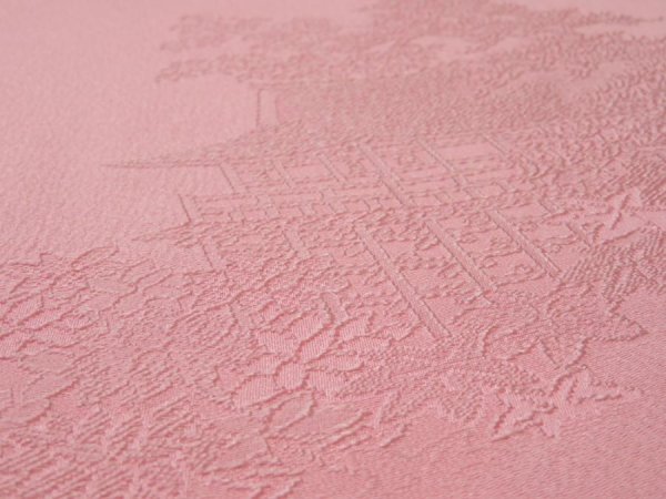 Photo4: 4J02z60  Japanese Kimono Silk  FABRIC Scenery Pink 40.9x14.6 (4)