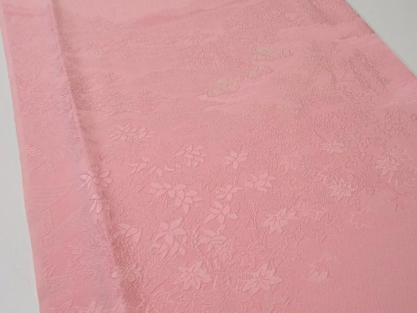 Photo2: 4J03z70  Japanese Kimono Silk  FABRIC Scenery Pink 47.2x14.2 (2)