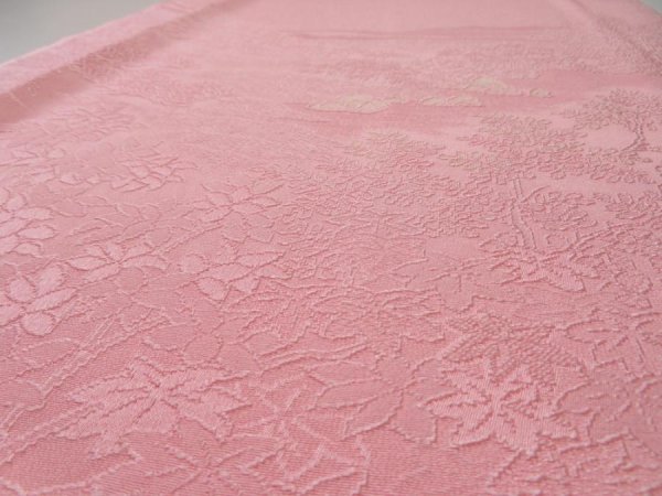 Photo4: 4J03z70  Japanese Kimono Silk  FABRIC Scenery Pink 47.2x14.2 (4)