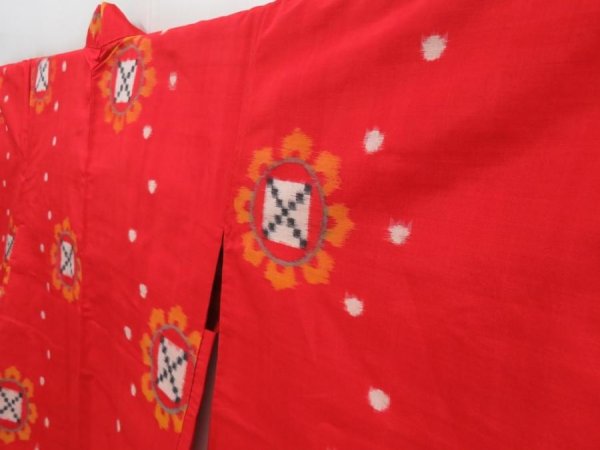 Photo2: 3015T06z340 Vintage Japanese Kimono Silk MEISEN HAORI Flower Tomato red (2)