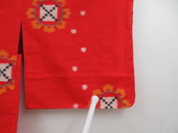 Photo5: 3015T06z340 Vintage Japanese Kimono Silk MEISEN HAORI Flower Tomato red (5)