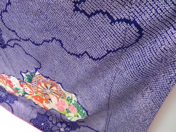 Photo4: 3210T07z1140  Japanese Kimono Silk FURISODE Peony 	Dark lavender (4)