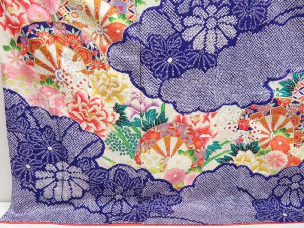 Photo5: 3210T07z1140  Japanese Kimono Silk FURISODE Peony 	Dark lavender (5)