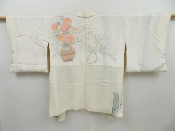Photo6: 3210T11z550  Japanese Kimono Silk SHIBORI HAORI Bamboo Off-white (6)