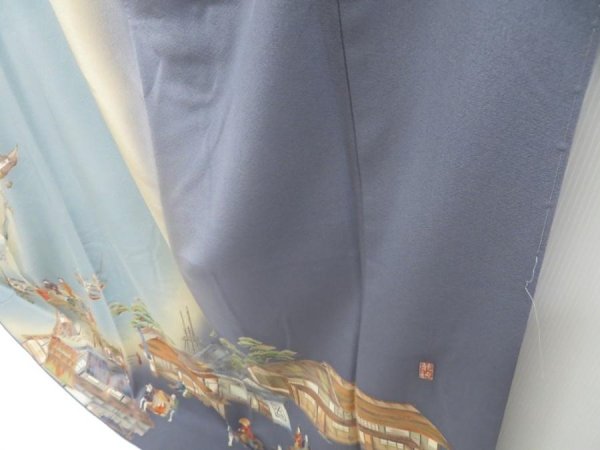 Photo4: 3217T01z1100  Japanese Kimono Silk TSUKESAGE Old scenery Ash purple (4)