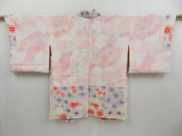 Photo8: 3217T09z480  Japanese Kimono Silk SHIBORI HAORI Flowers Off-white (8)