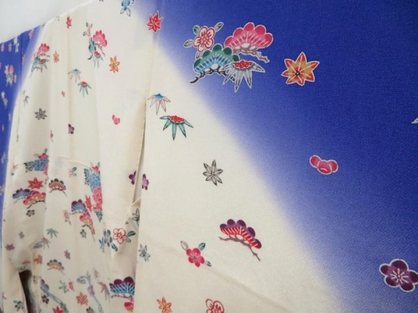 Photo2: 3217T12z1160  Japanese Kimono Crepe Silk FURISODE Kyo-Bingata (2)