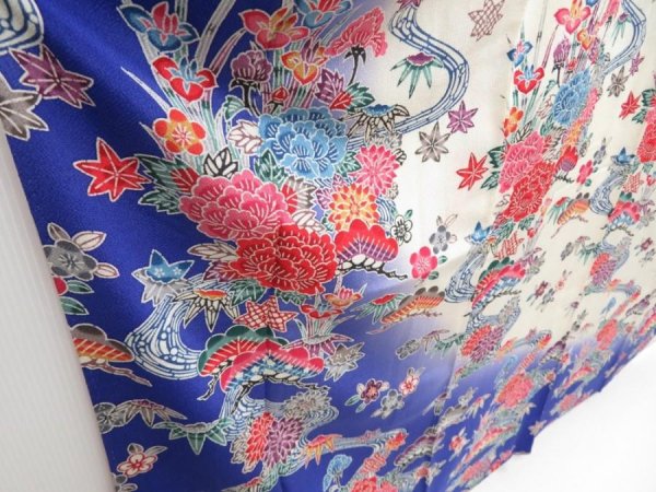 Photo3: 3217T12z1160  Japanese Kimono Crepe Silk FURISODE Kyo-Bingata (3)