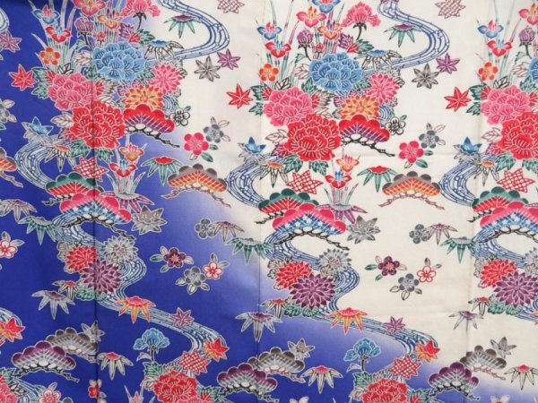 Photo7: 3217T12z1160  Japanese Kimono Crepe Silk FURISODE Kyo-Bingata (7)