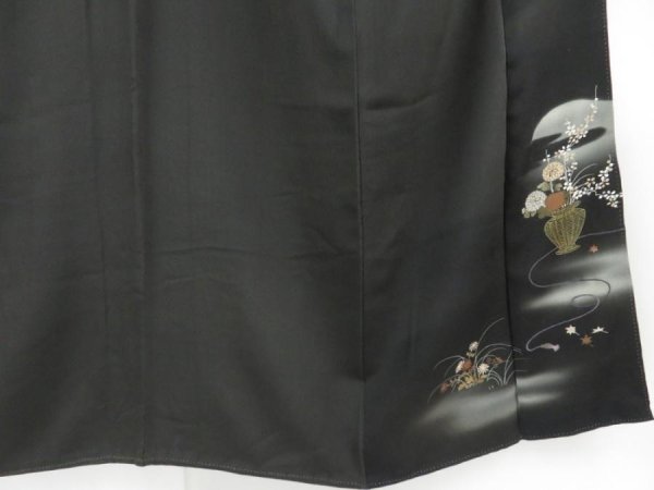 Photo6: 3305T09z670 Vintage Japanese Kimono Silk TOMESODE Flowers Black (6)