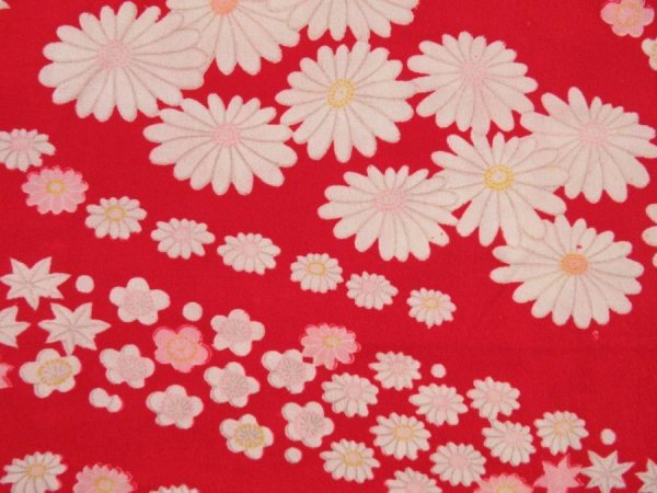 Photo4: 3305T10z560 Antique Japanese Kimono Silk JUBAN Chrysanthemum Red (4)