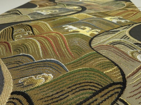 Photo5: 1E02z180  Japanese Kimono Silk Obi FABRIC material Stream 52.8x11.8 (5)