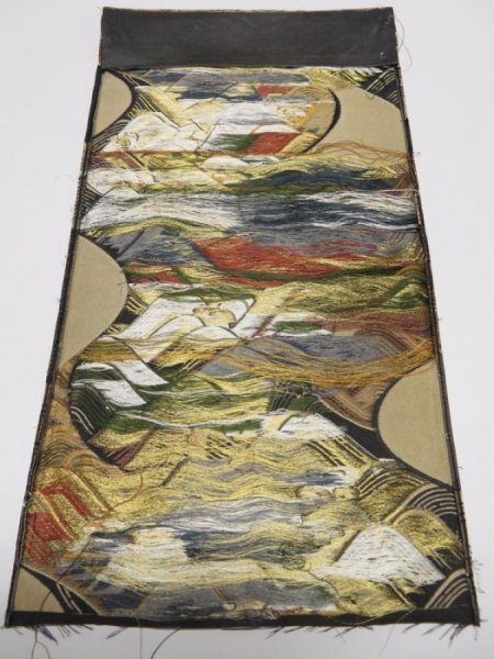 Photo4: 1E03z80  Japanese Kimono Silk Obi FABRIC material Stream 22.0x11.8 (4)