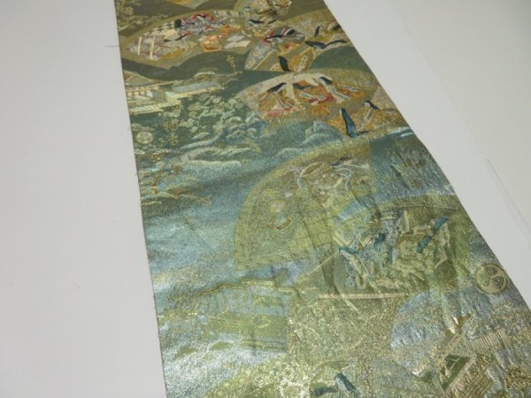 Photo4: 1E01z180  Japanese Kimono Gilt thread Obi FABRIC material Princess 69.3x11.8 (4)