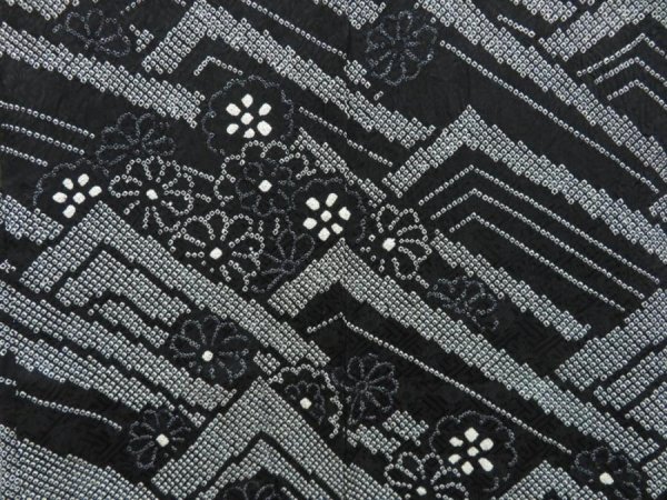 Photo3: 3312T05z590  Japanese Kimono Silk SHIBORI HAORI Wave Black (3)
