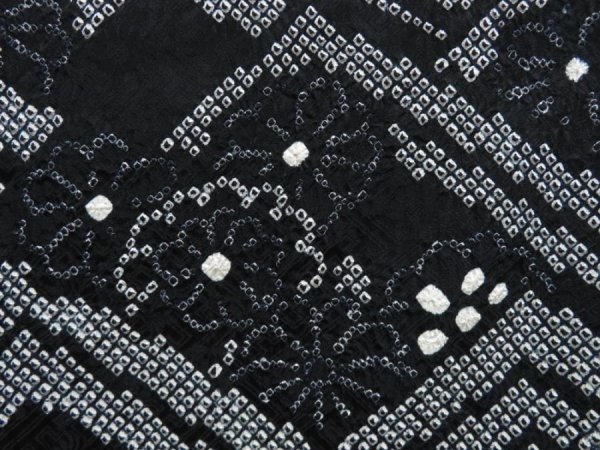 Photo4: 3312T05z590  Japanese Kimono Silk SHIBORI HAORI Wave Black (4)
