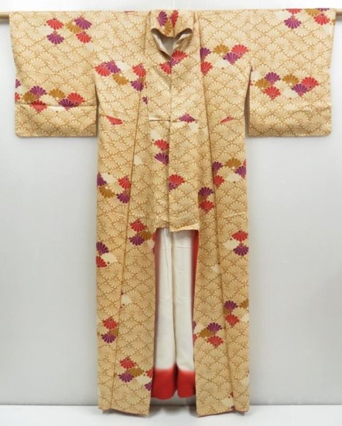 Photo8: 3312T09z750  Japanese Kimono Silk KOMON Chrysanthemum Dark champagne (8)