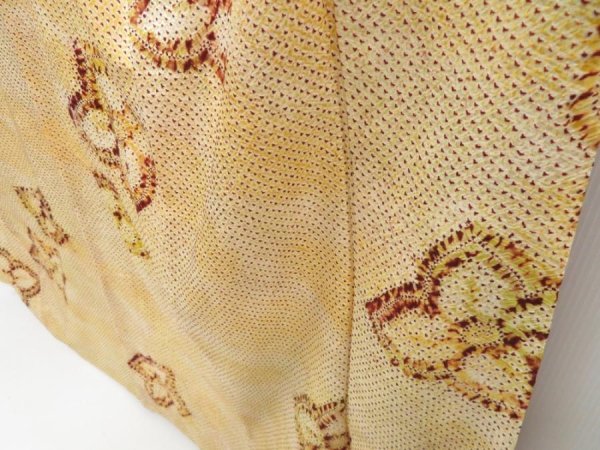 Photo4: 3312T10z950  Japanese Kimono Silk SHIBORI KOMON Flower Light yellow (4)
