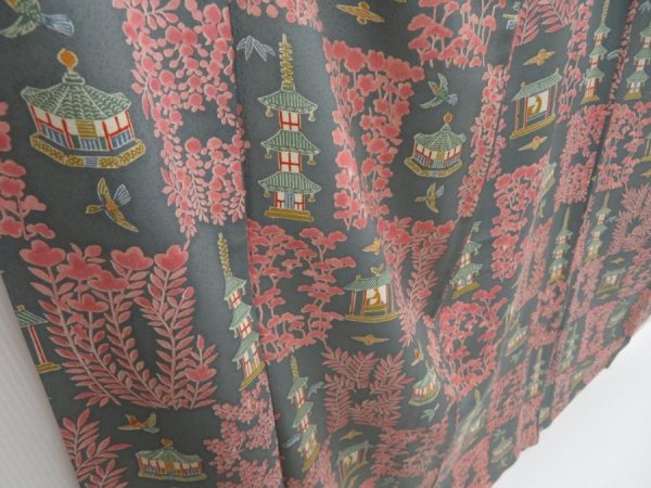 Photo3: 3318T04z860  Japanese Kimono Silk KOMON Tower Green-Gray (3)