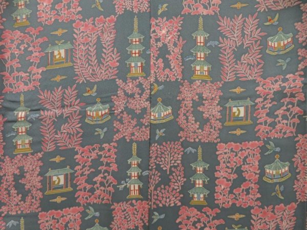 Photo5: 3318T04z860  Japanese Kimono Silk KOMON Tower Green-Gray (5)