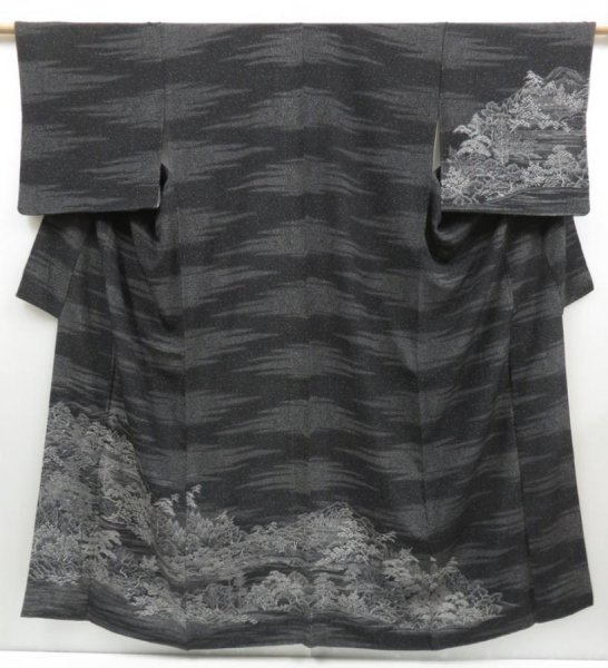 Photo2: 3322T07z1060  Japanese Kimono Silk TSUKESAGE Temple Black (2)