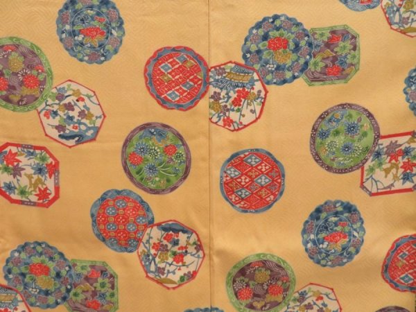 Photo5: 3322T10z1120 Vintage Japanese Kimono Silk KOMON Flowers Light orange (5)