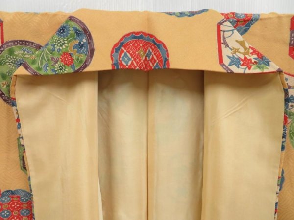 Photo7: 3322T10z1120 Vintage Japanese Kimono Silk KOMON Flowers Light orange (7)