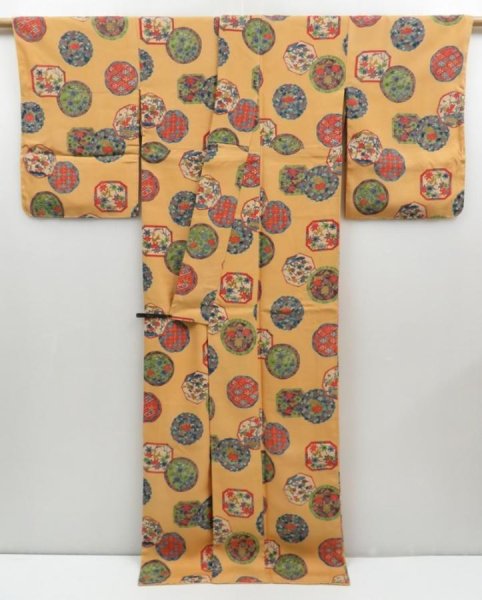 Photo8: 3322T10z1120 Vintage Japanese Kimono Silk KOMON Flowers Light orange (8)