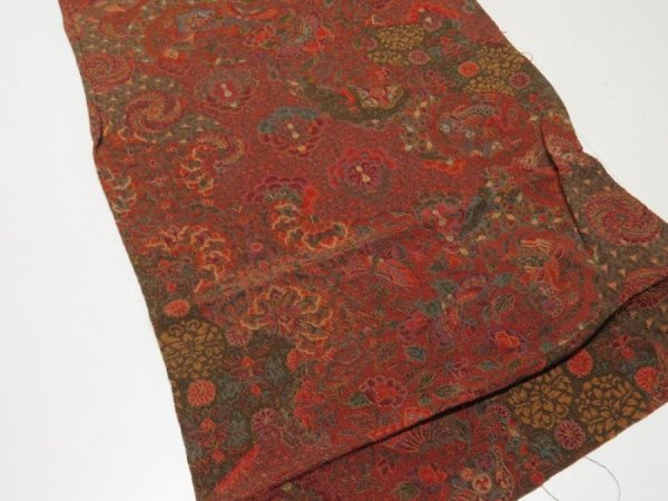 Photo2: 4A02z70  Japanese Kimono Crepe Silk  FABRIC Butterfly Red-Brown 41.7x13.4 (2)
