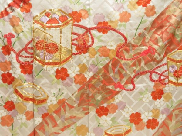 Photo7: 3326T13z1280 Vintage Japanese Kimono Silk FURISODE Shell box 　 (7)