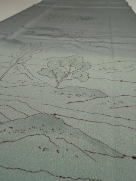 Photo6: 4K05z90  Japanese Kimono Silk  FABRIC Edo era scenery Blue-Gray 71.7x15.0 (6)