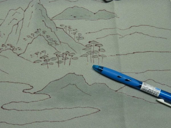 Photo8: 4K06z90  Japanese Kimono Silk  FABRIC Edo era scenery Blue-Gray 68.5x15.0 (8)