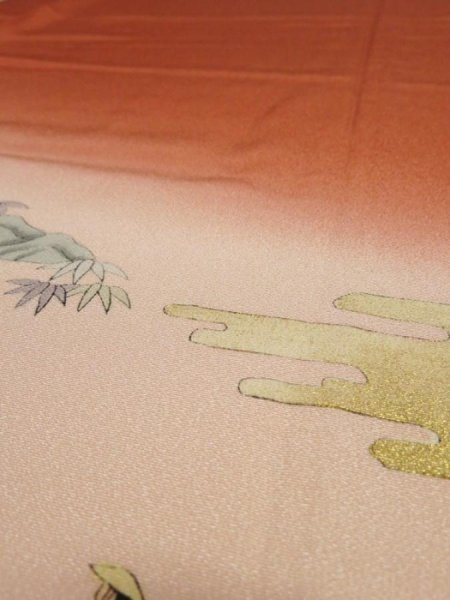 Photo4: 4K04z70  Japanese Kimono Silk  FABRIC Daimyogyoretsu Orange-Brown 47.2x14.6 (4)