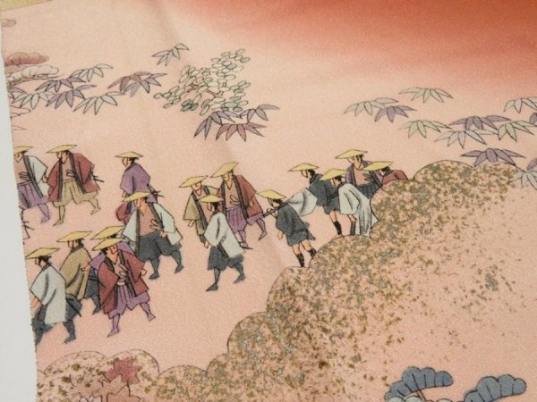 Photo3: 4K05z70  Japanese Kimono Silk  FABRIC Daimyogyoretsu Orange-Brown 48.0x14.6 (3)