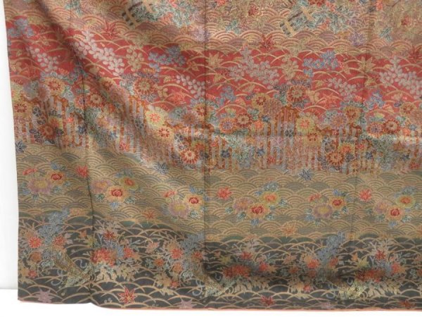 Photo6: 3405T01z1020  Japanese Kimono Silk TSUKESAGE Flowers Brown-Gray (6)