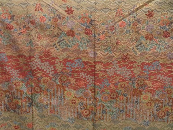 Photo8: 3405T01z1020  Japanese Kimono Silk TSUKESAGE Flowers Brown-Gray (8)