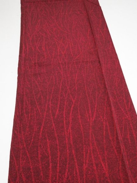Photo3: 4C03z90  Japanese Kimono Silk  FABRIC Branch Wine red 66.1x14.6 (3)