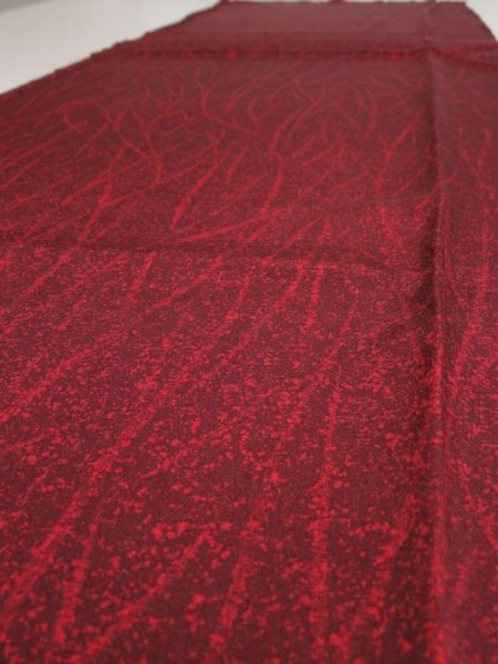 Photo7: 4C03z90  Japanese Kimono Silk  FABRIC Branch Wine red 66.1x14.6 (7)