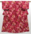 Photo1: 3406T04z750 Vintage Japanese Kimono Cotton KOMON Flower Red-Pink (1)