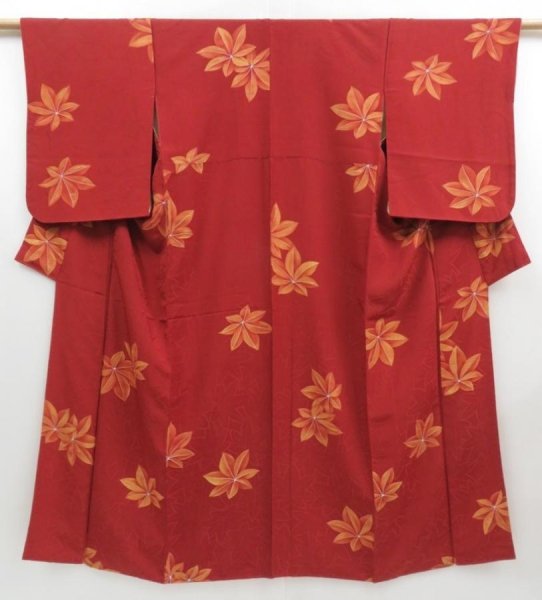 Photo1: 3406T07z850  Japanese Kimono Silk KOMON Maple Red-Brown (1)