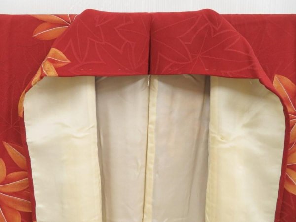 Photo7: 3406T07z850  Japanese Kimono Silk KOMON Maple Red-Brown (7)