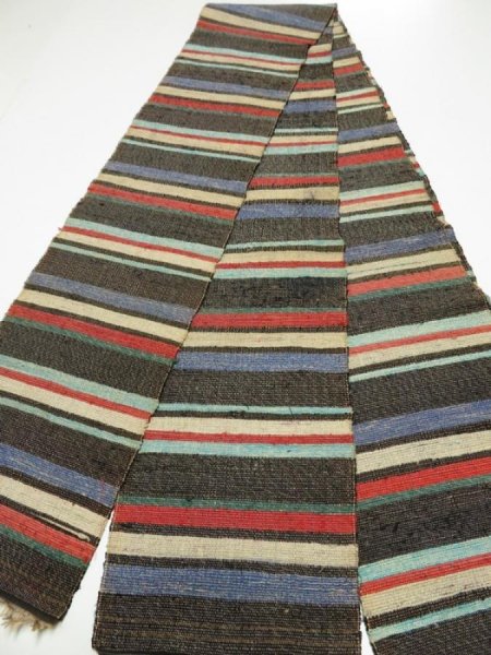 Photo4: 1C09z310 Vintage Japanese Kimono Silk Cotton Wool SAKIORI FABRIC    126.0x6.7 (4)