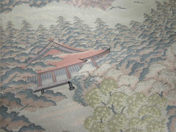 Photo5: 3509Y08z900  Japanese Kimono Silk FUKURO OBI Tower Light gray 170.1x12.2 (5)