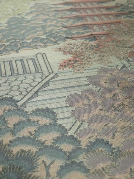 Photo6: 3509Y08z900  Japanese Kimono Silk FUKURO OBI Tower Light gray 170.1x12.2 (6)