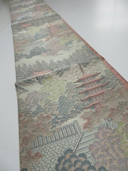 Photo7: 3509Y08z900  Japanese Kimono Silk FUKURO OBI Tower Light gray 170.1x12.2 (7)
