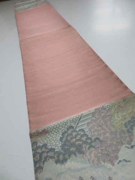 Photo8: 3509Y08z900  Japanese Kimono Silk FUKURO OBI Tower Light gray 170.1x12.2 (8)