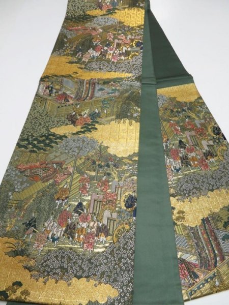 Photo6: 3509Y10z980  Japanese Kimono Silk FUKURO OBI Heian era Gold 171.7x11.8 (6)