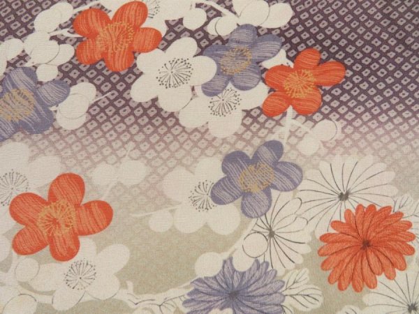 Photo4: 3423T08z370 Vintage Japanese Kimono Silk HAORI Chrysanthemum Sand beige (4)