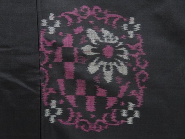 Photo6: 3514T01z640 Vintage Japanese Kimono Silk MEISEN KOMON Flower Black (6)