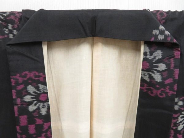 Photo7: 3514T01z640 Vintage Japanese Kimono Silk MEISEN KOMON Flower Black (7)
